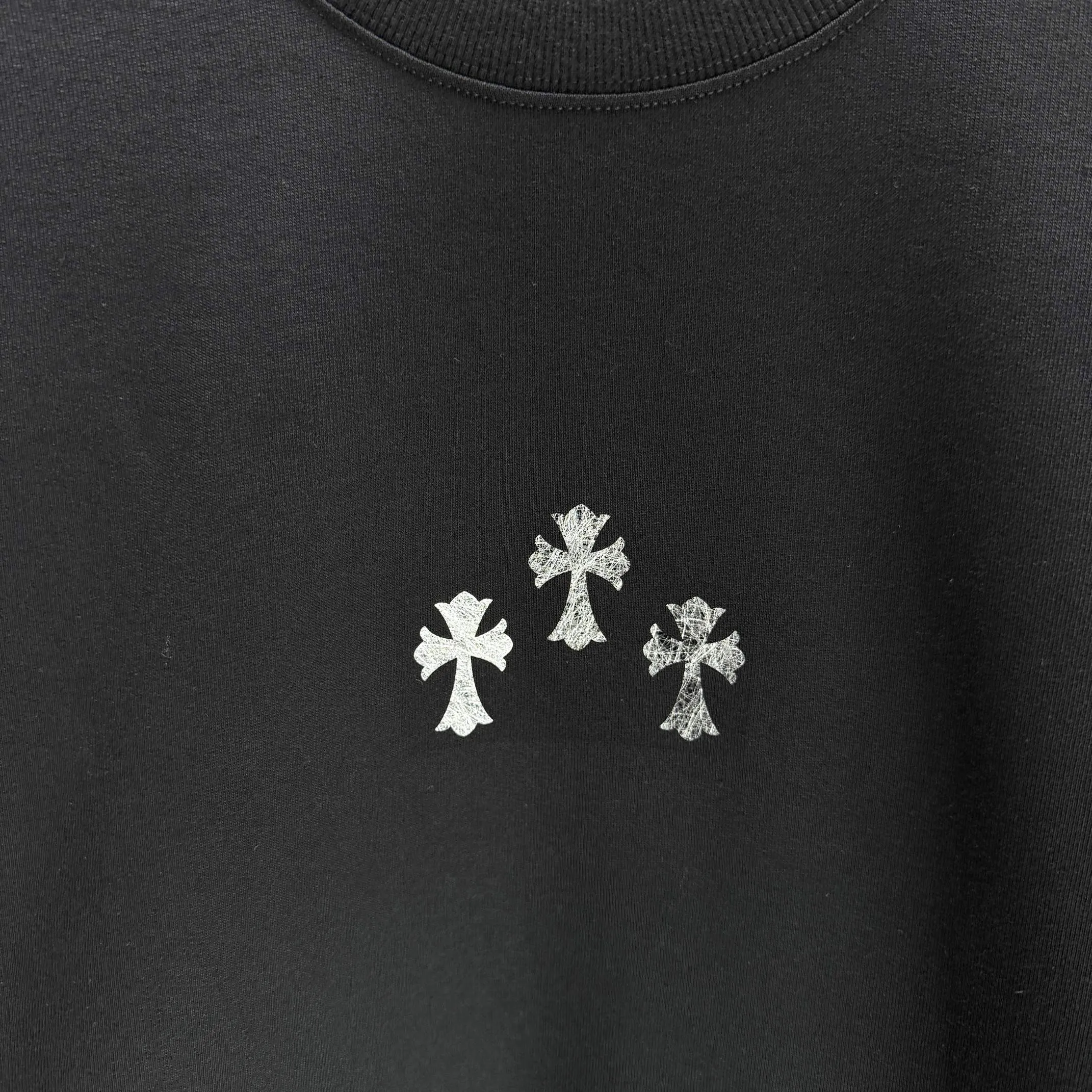 🅿️250 CH* Croixin* 2025 autumn and winter new round neck sweatshirt 400g terry cotton Sanskrit horseshoe logo flocking➕silver wire Color: Black White Gray Purple Size: S M L XL XXL